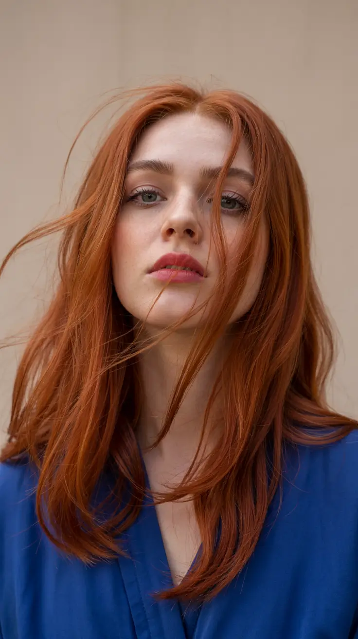 fall red hair color Soft Copper Fire with Face-Framing Layers