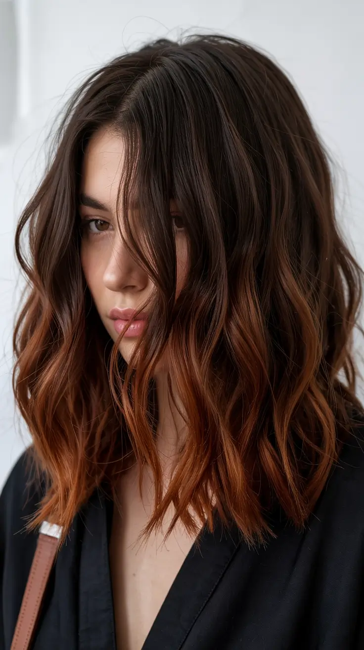 fall red hair color Toasted Auburn Balayage on Medium Brown
