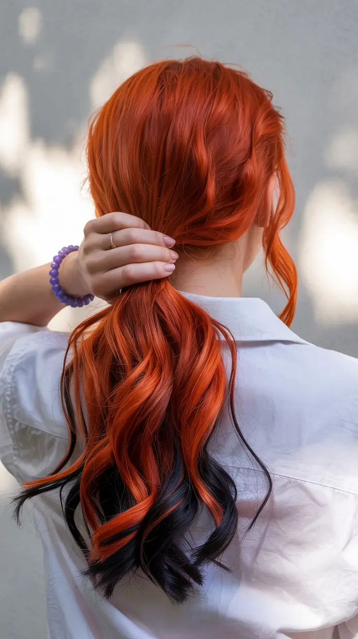 fall red hair color Electric Ember with Raven Ends
