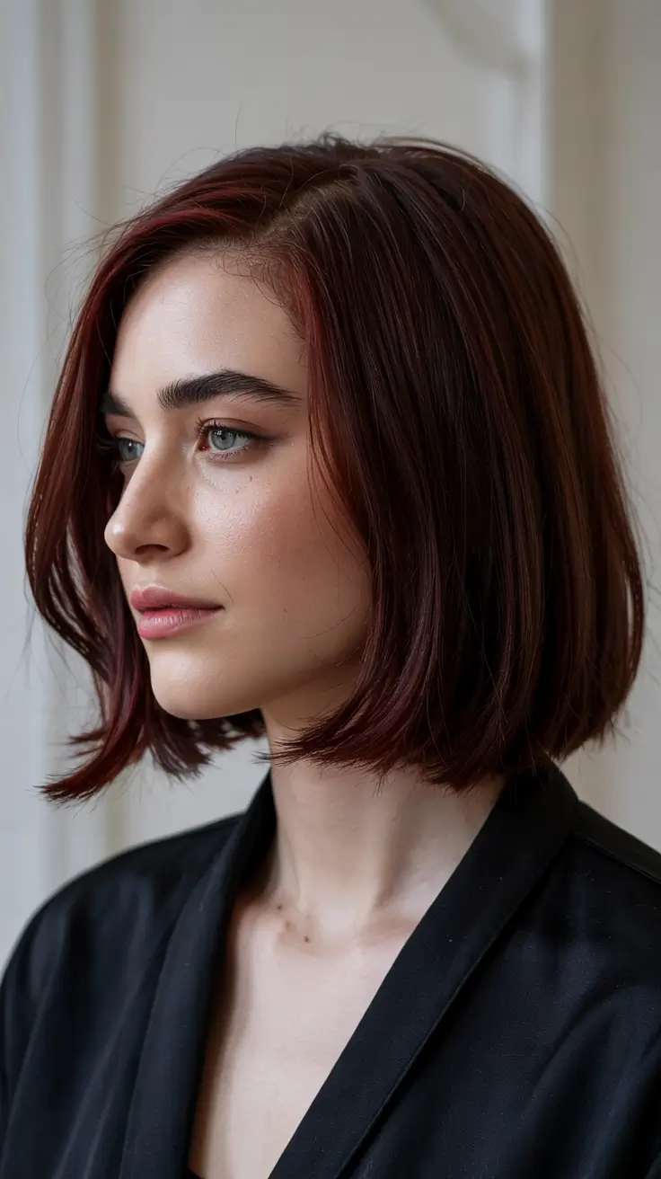 fall red hair color Merlot Precision Bob with Gloss Finish