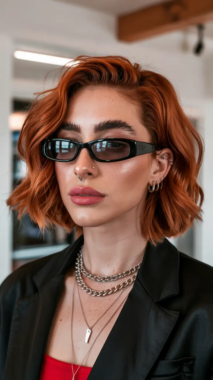 fall red hair color Modern Rust Bob with Edgy Texture