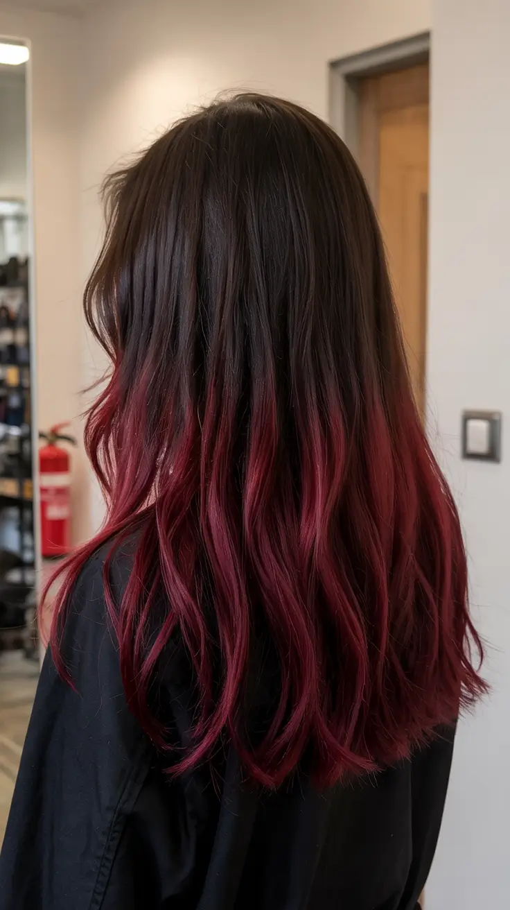 fall red hair color Dark Roots with Blackberry Ends