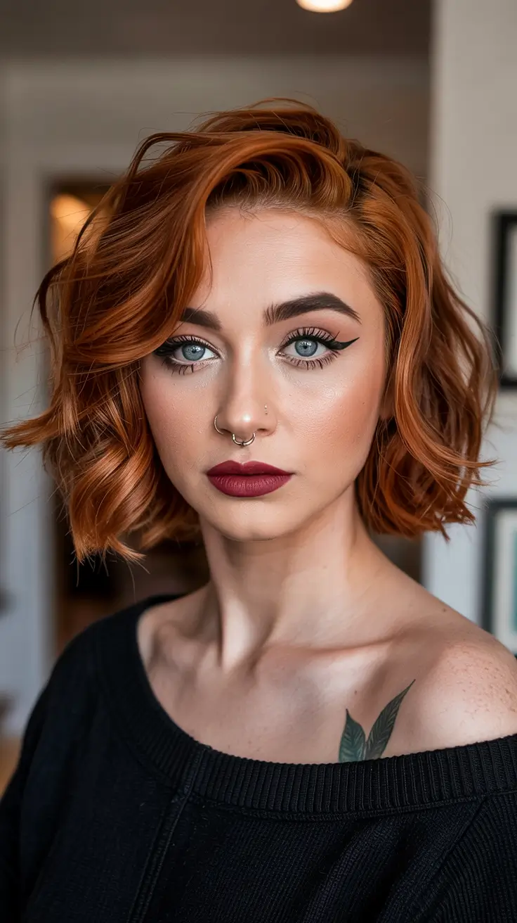 fall red hair color Bold Pumpkin Spice Bob with Copper Flame
