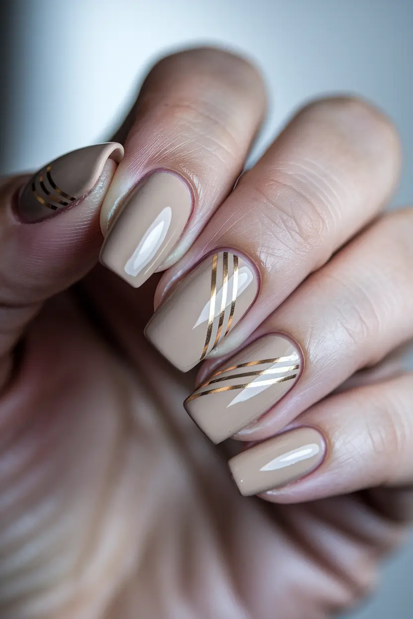 fall season nails acrylic square Modern Lines on Café au Lait