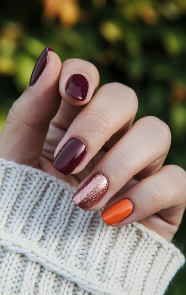 fall season nails colors Harvest Mix: Burgundy, Bronze & Pumpkin