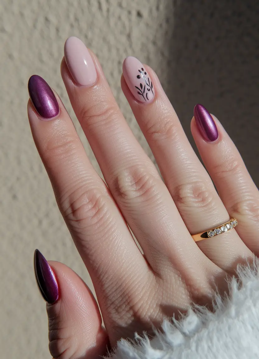 fall season nails almond Metal Plum Meets Minimalist Botanicals