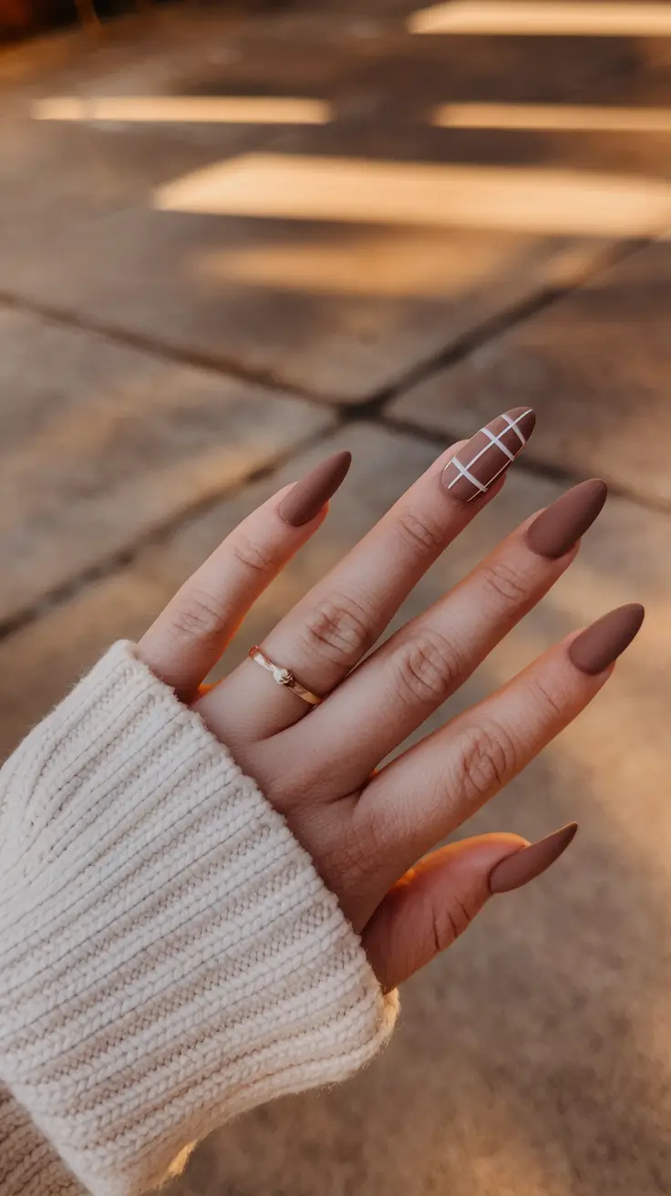 fall season nails brown Soft Mocha Plaid for Fall Minimalists