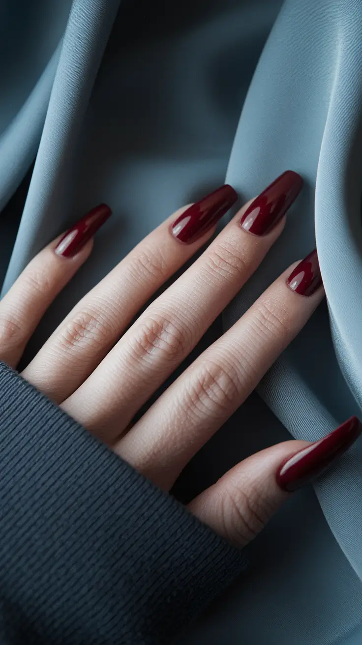 fall season nails dark red Glossy Garnet Drama