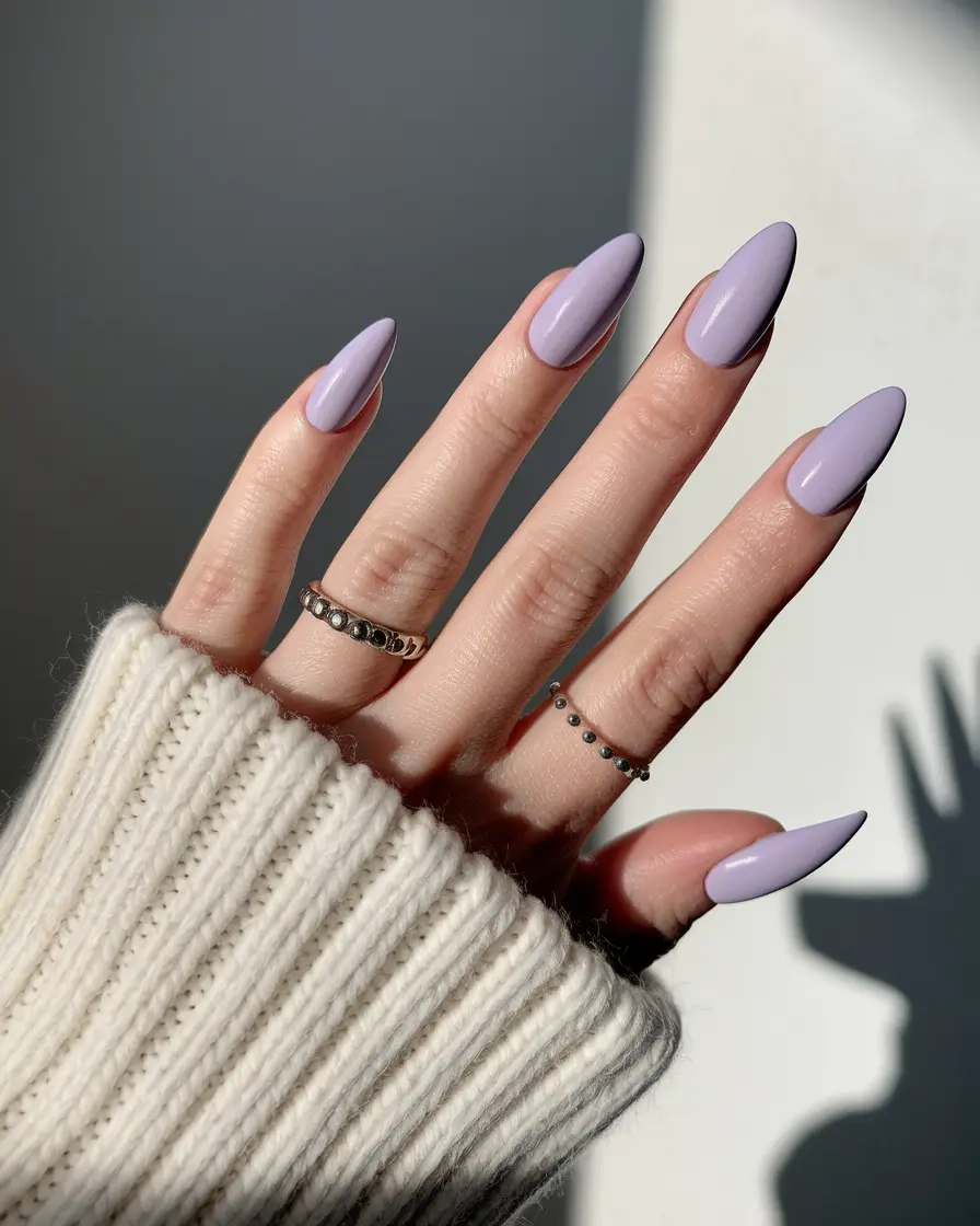 fall season nails colors almond Dusty Lilac for Crisp Mornings