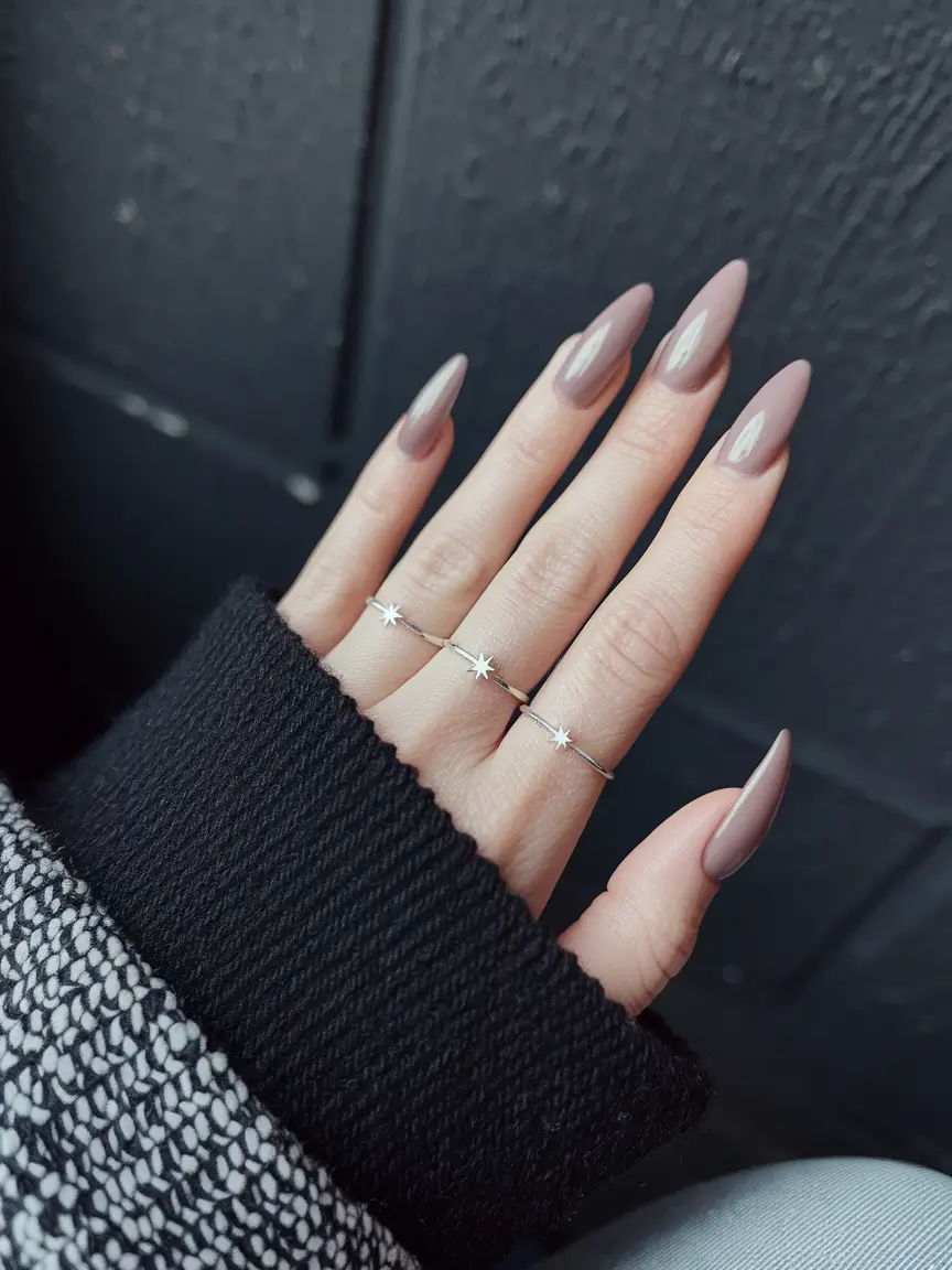 fall season nails almond Mocha Mauve with a Sleek Almond Finish