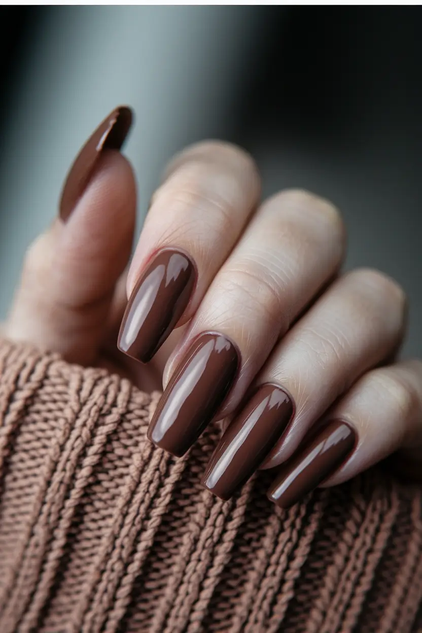 fall season nails acrylic square Classic Chocolate Gloss on Square Tips