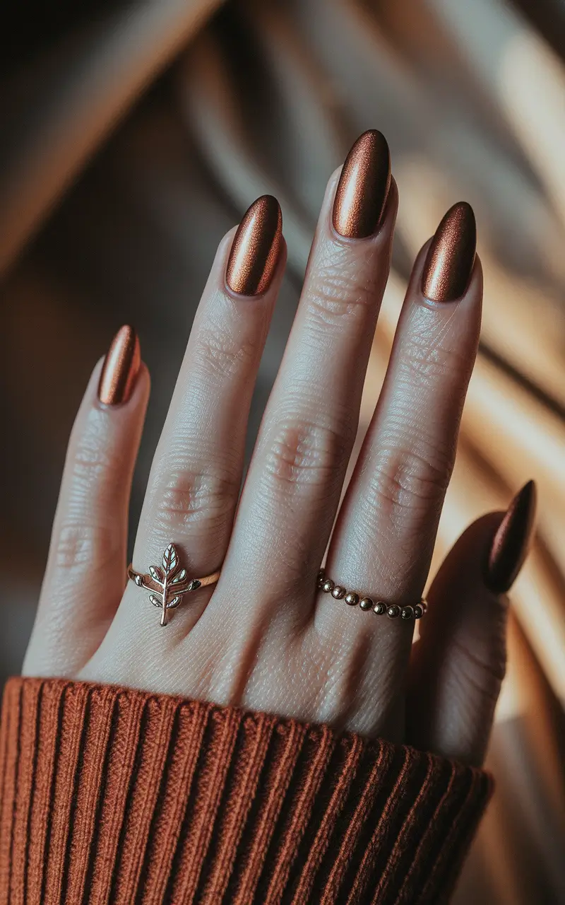 fall season nails burnt orange Burnished Copper Chrome for Statement Days