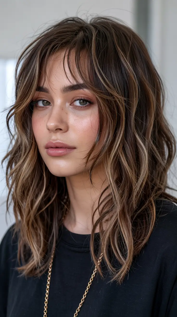fall shag haircuts Undone Waves with Effortless Curtain Fringe