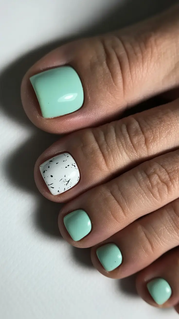 fall toe nail colors Soft Mint with Speckled Contrast