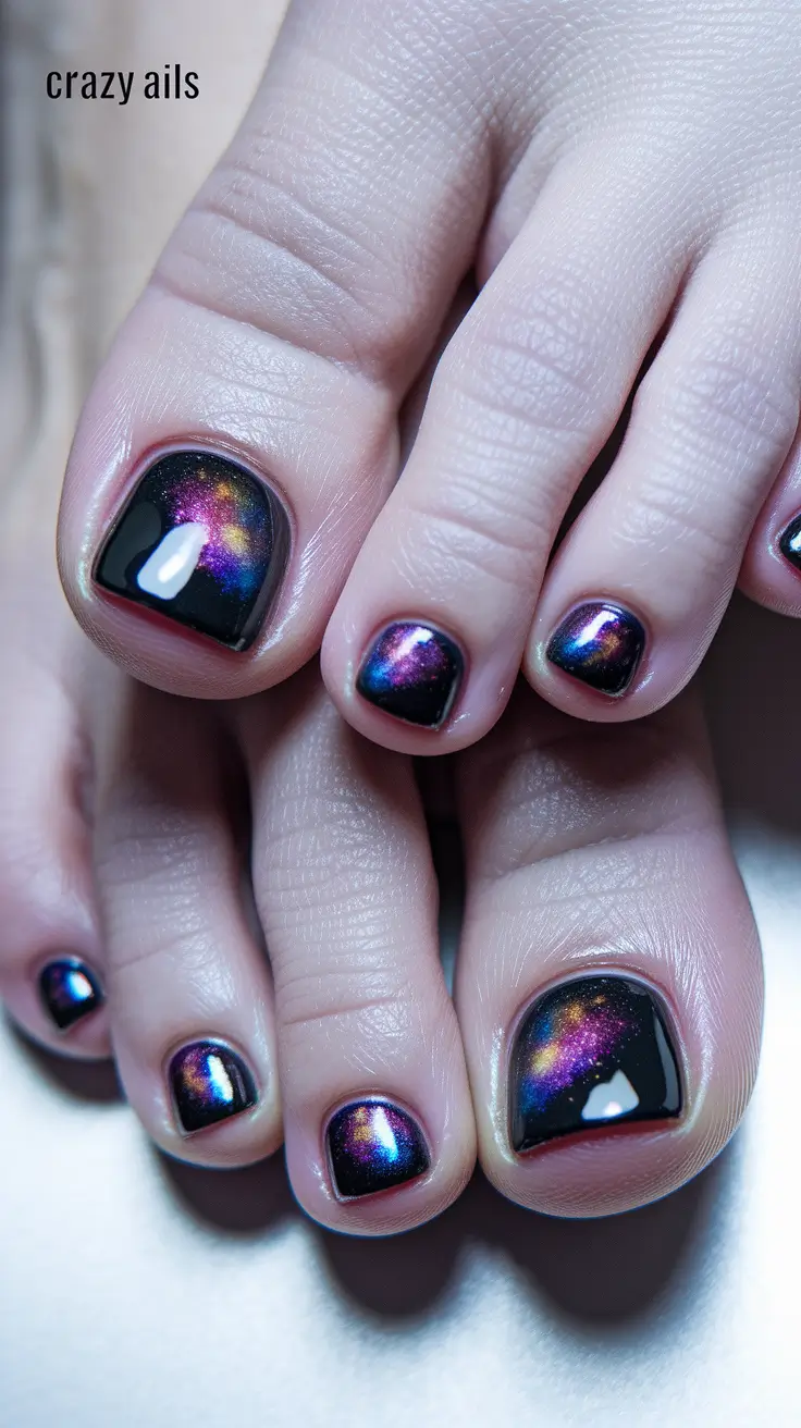fall toe nail colors dnd Galactic Aurora Over Midnight Black