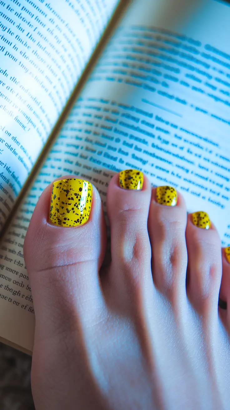 fall toe nail colors Vibrant Yellow with Black Flecks