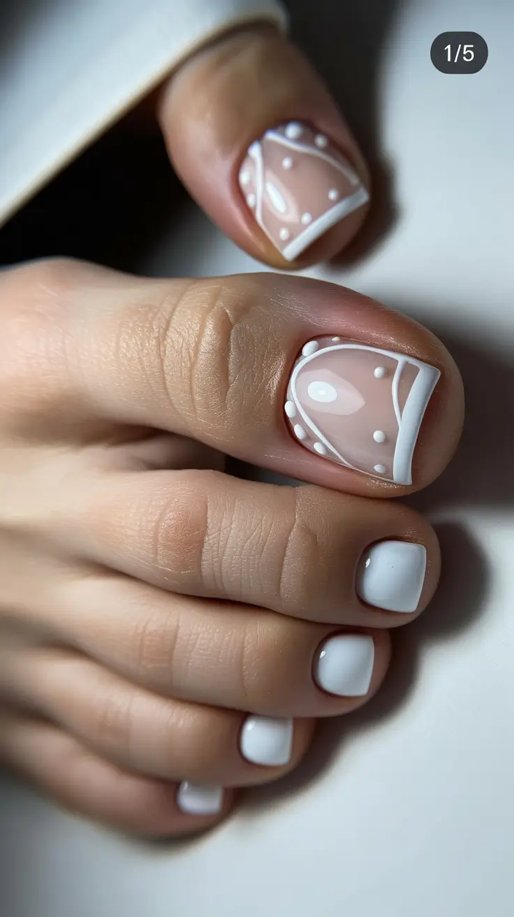 fall toe nail colors french tip Sheer Elegance in White Outline