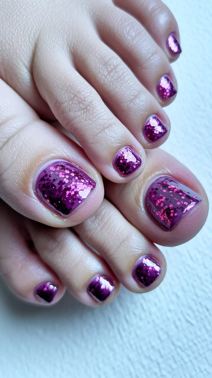 fall toe nail colors Glittered Plum for Cozy Chic