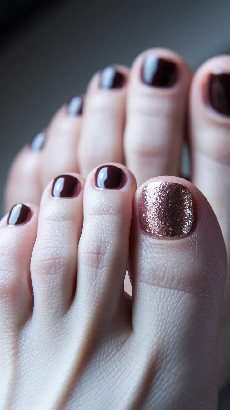 fall toe nail colors french tip Muted Mauve with Rose Gold French Detail