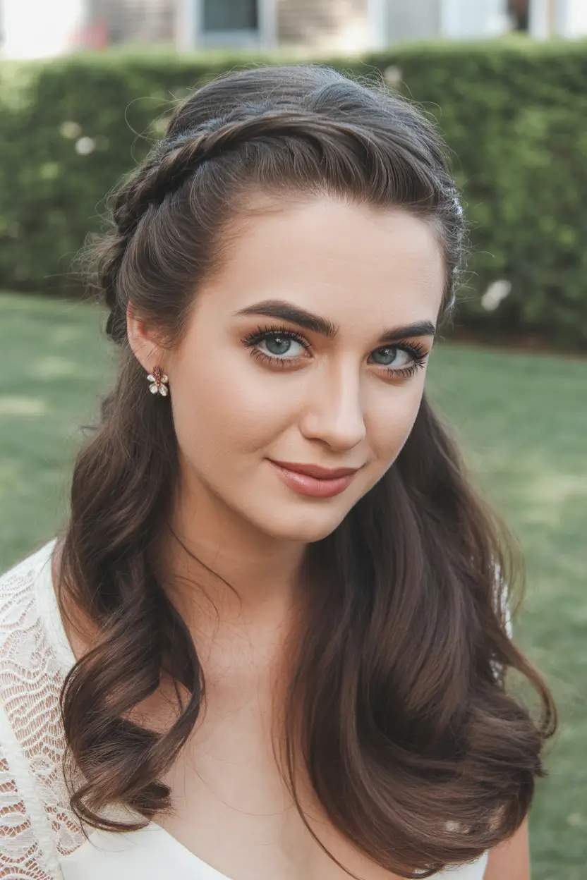 fall wedding hairstyles for bride Timeless Crown Braid with Cascading Curls