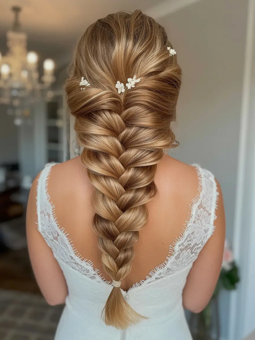 fall wedding hairstyles bridesmaid updo Structured Braid with Hidden Blossoms