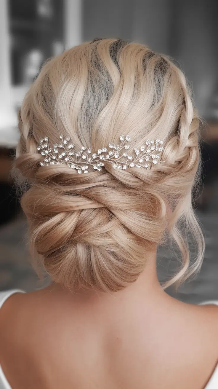 fall wedding hairstyles for bride updo Elegant Low Bun with Twisted Crown
