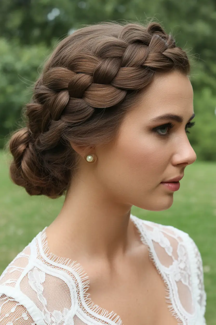 fall wedding hairstyles for short hair Milkmaid Braid with a Modern Finish