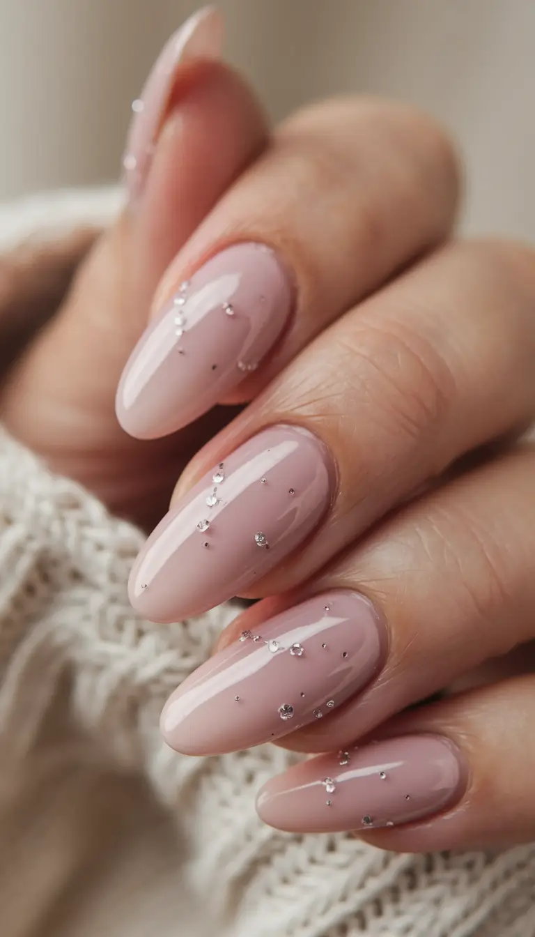 fall wedding nails for bridesmaid Crystal-Studded Blush for Subtle Sparkle