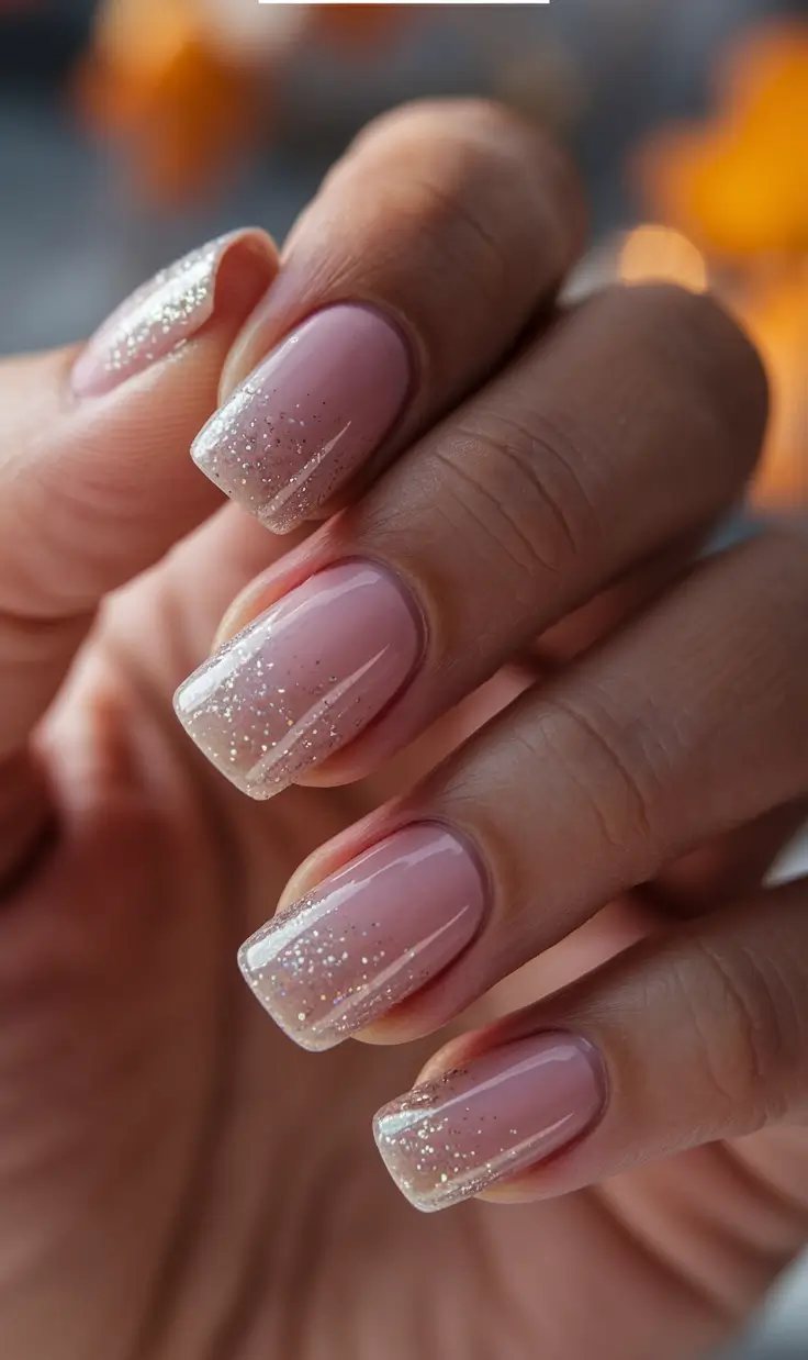 fall wedding nails for guest simple Champagne Sparkle on Short Squares
