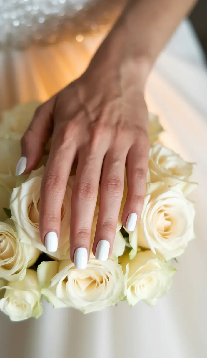 fall wedding nails for bride Ceremonial White on Short Almond Tips
