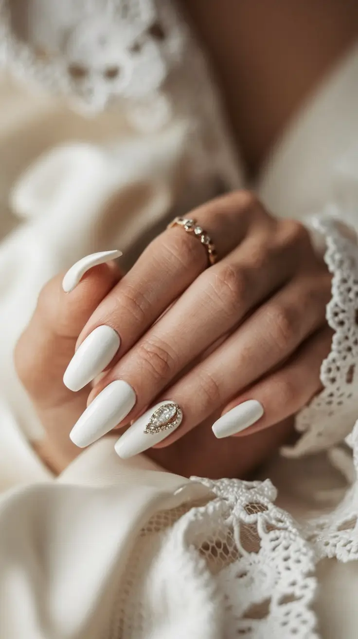 fall wedding nails for bride acrylic Diamond Detail on Snowy Coffin Nails