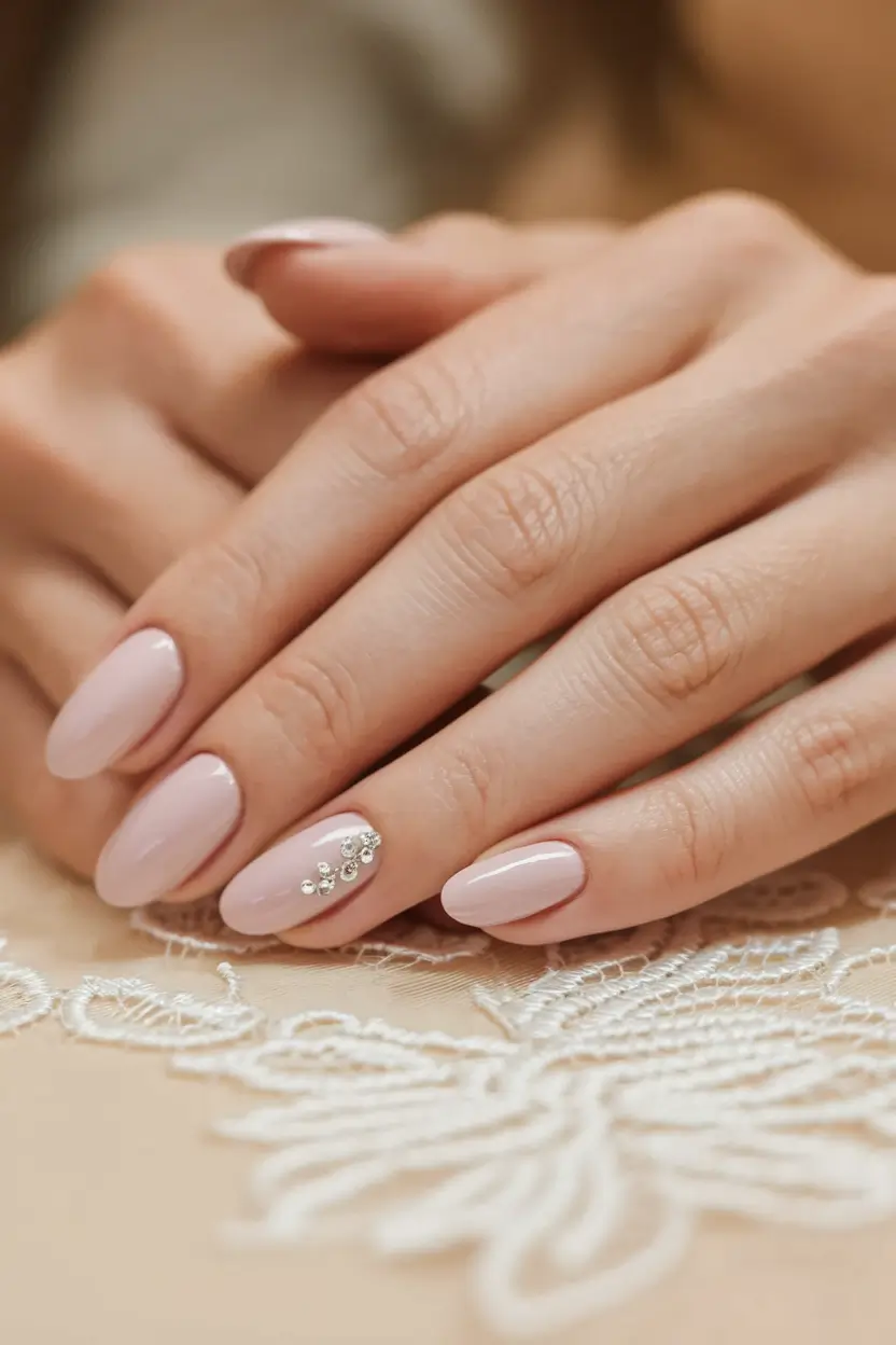 fall wedding nails bridesmaid Soft Pink with Crystal Accent for Bridesmaids