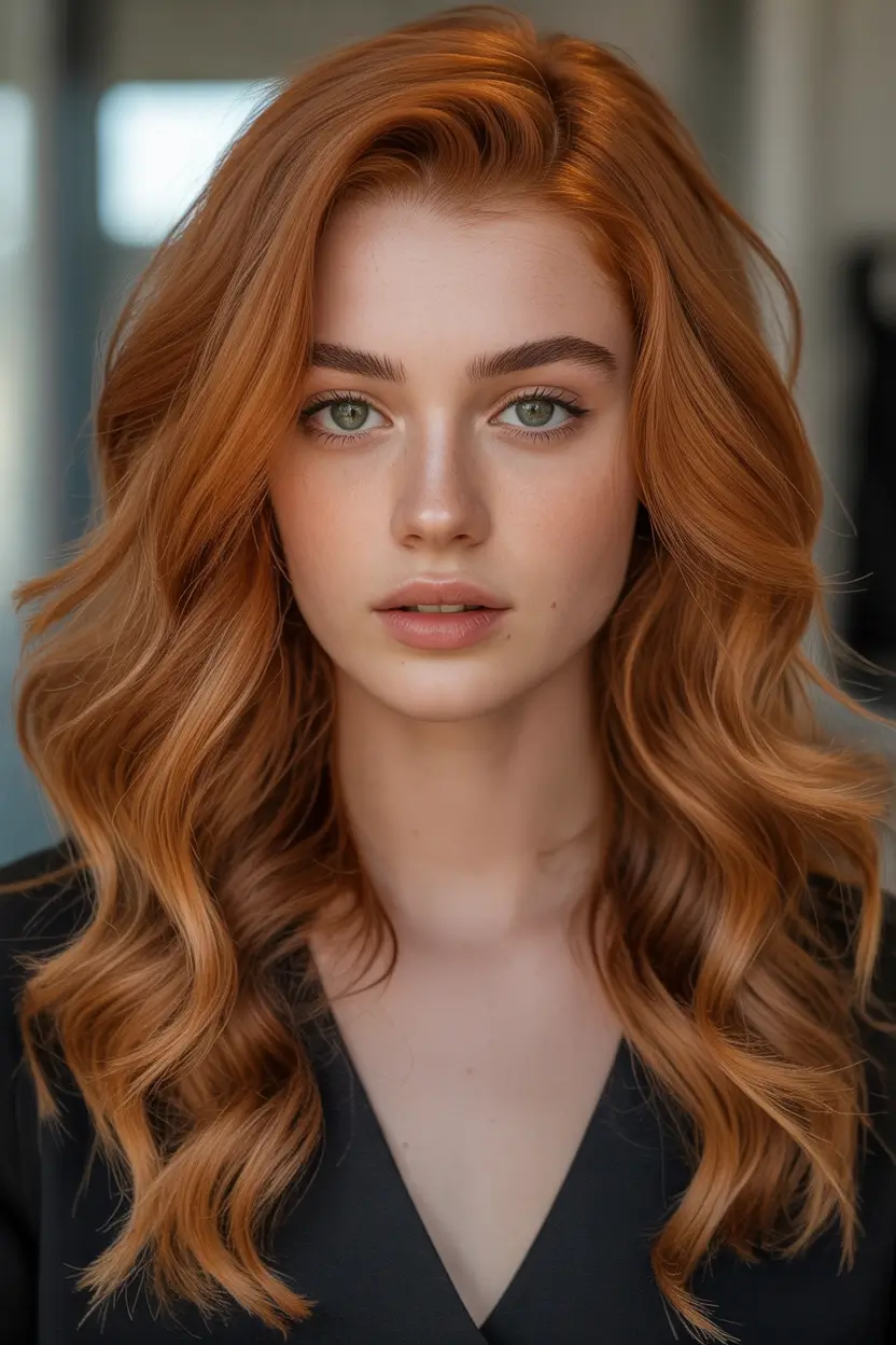 hair color for brown skin Bold Auburn Curls with Fiery Undertones