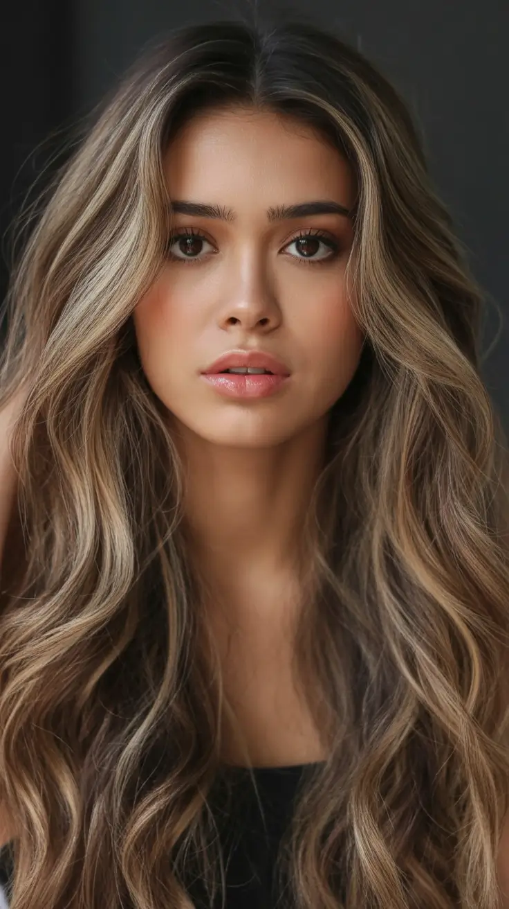 hair color for brown skin Cool Beige Blend with Extended Soft Layers