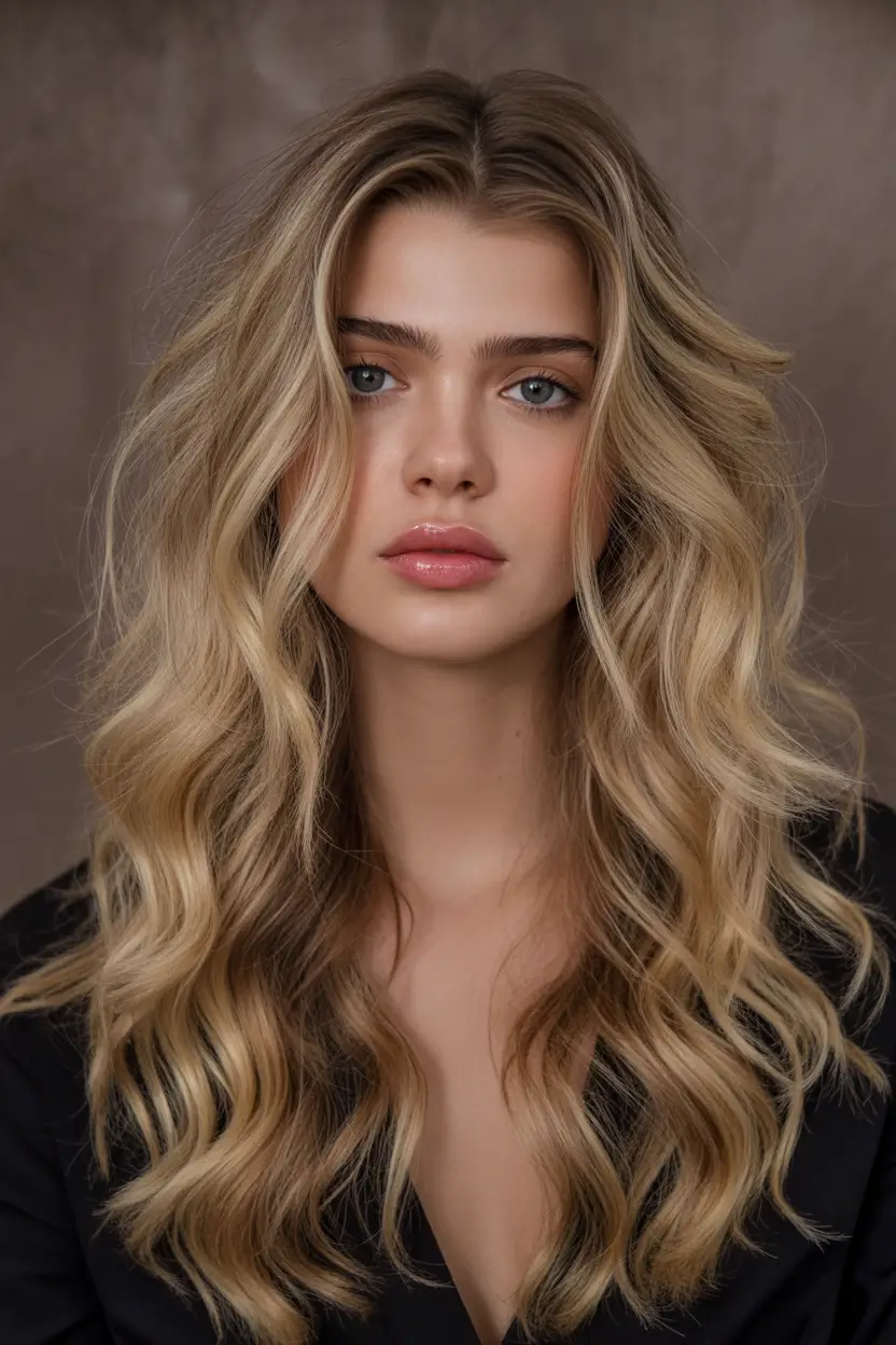 hair color for brown skin Wheat Blonde Waves with Natural Shadow Roots