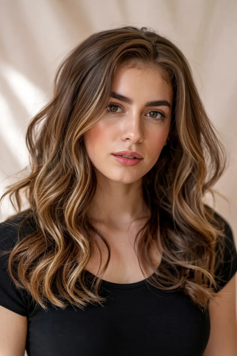 hair color for brown skin Toasted Mocha Curls with Honey Dimensional Layers