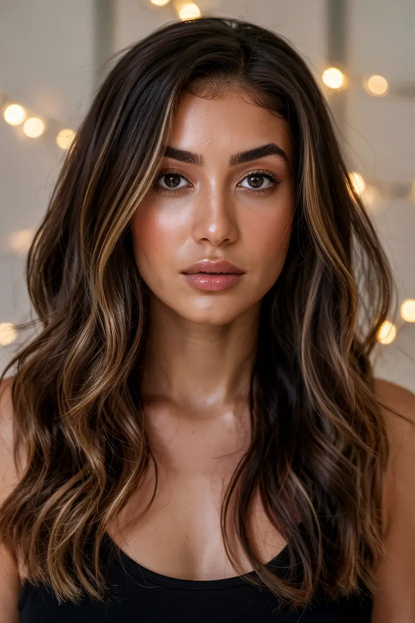 hair color for brown skin Deep Caramel Bronde with Autumn Glow