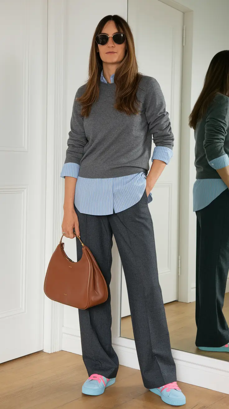 layering fall outfits Business Layering with a Casual Kick