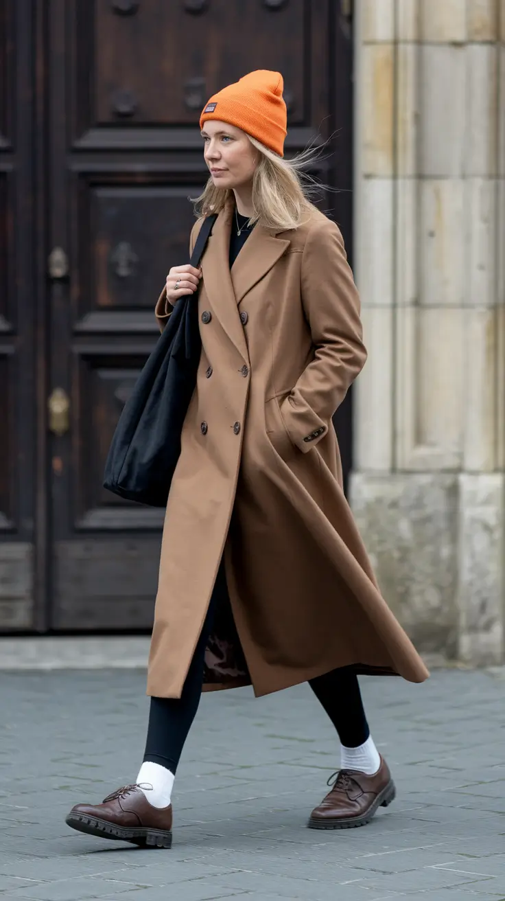 layering fall outfits Classic Camel and Pop Beanie Combo