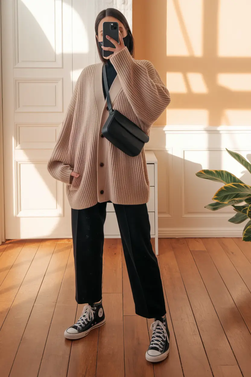 fall cozy layering outfits Soft Neutrals and Oversized Calm
