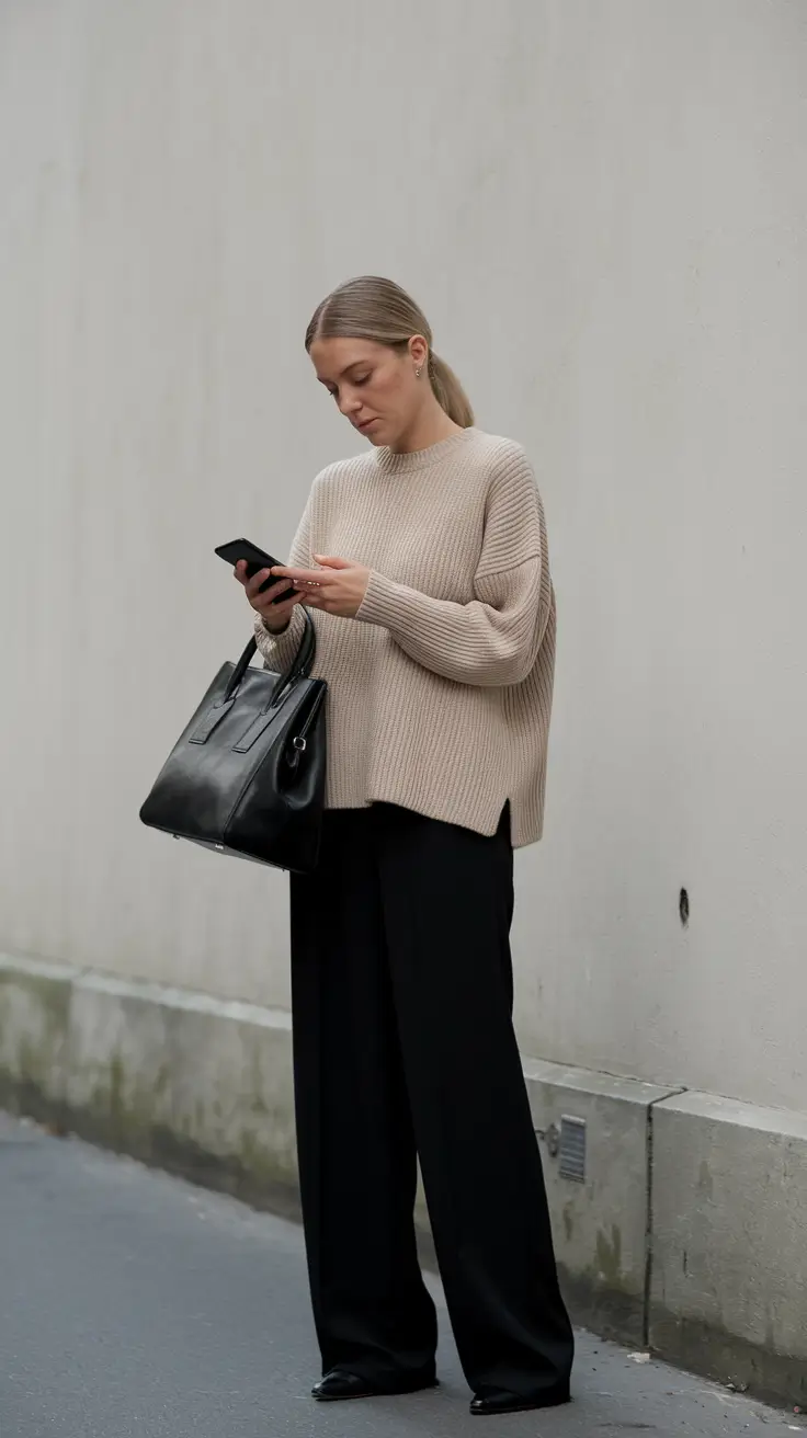 layering fall outfits Monochrome Minimalism with Professional Leanings
