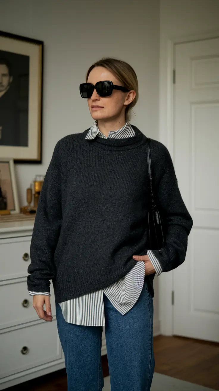 layering fall outfits Stripes and Charcoal: City-Ready Layers