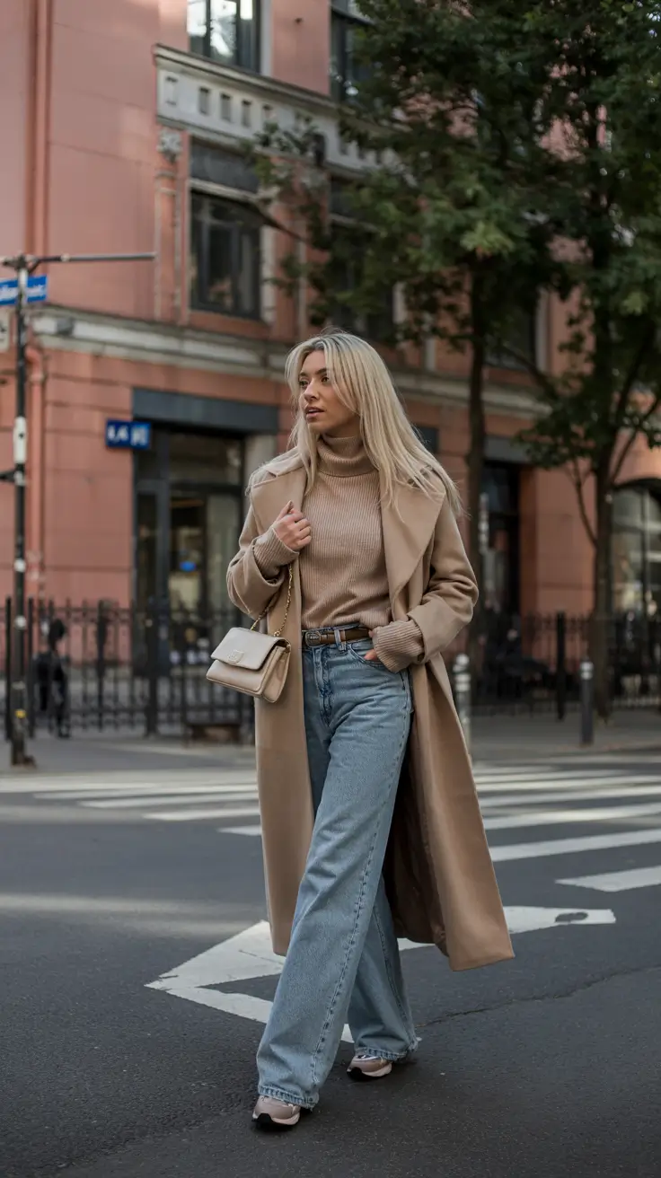 chic fall midsize outfits Street-Ready Denim with Luxe Tones