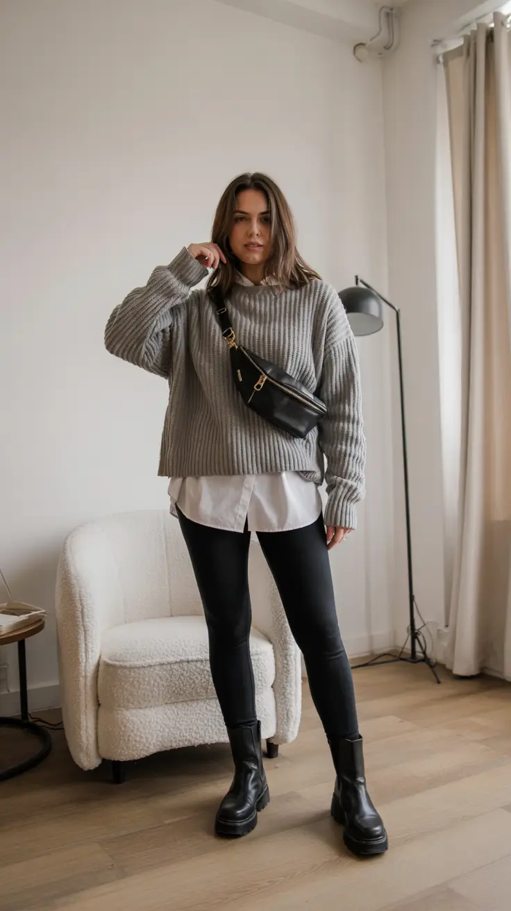 chic fall midsize outfits Laid-Back Luxe in Greyscale Layers