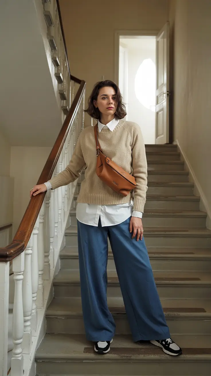 chic fall midsize outfits Bookish Cool in Wide-Leg Denim and Camel Layers
