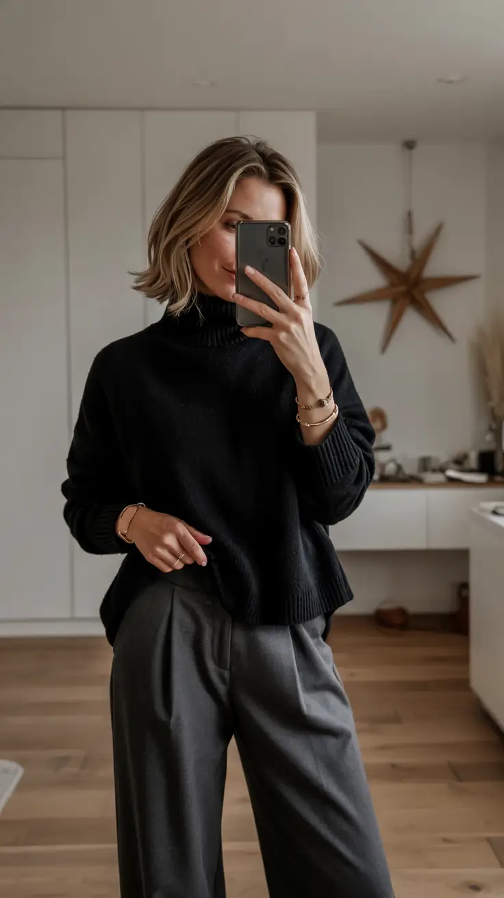 chic fall midsize outfits Minimalist Chic in Monochrome Black and Charcoal