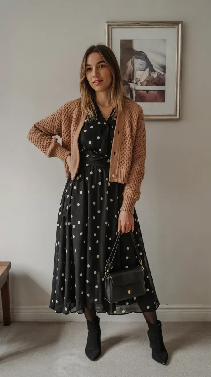 chic fall midsize outfits Polka Dot Drama with Cozy Texture