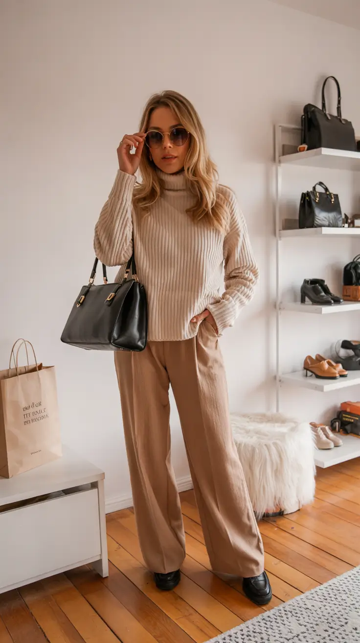 chic fall midsize outfits Neutral Confidence with Classic Accessories