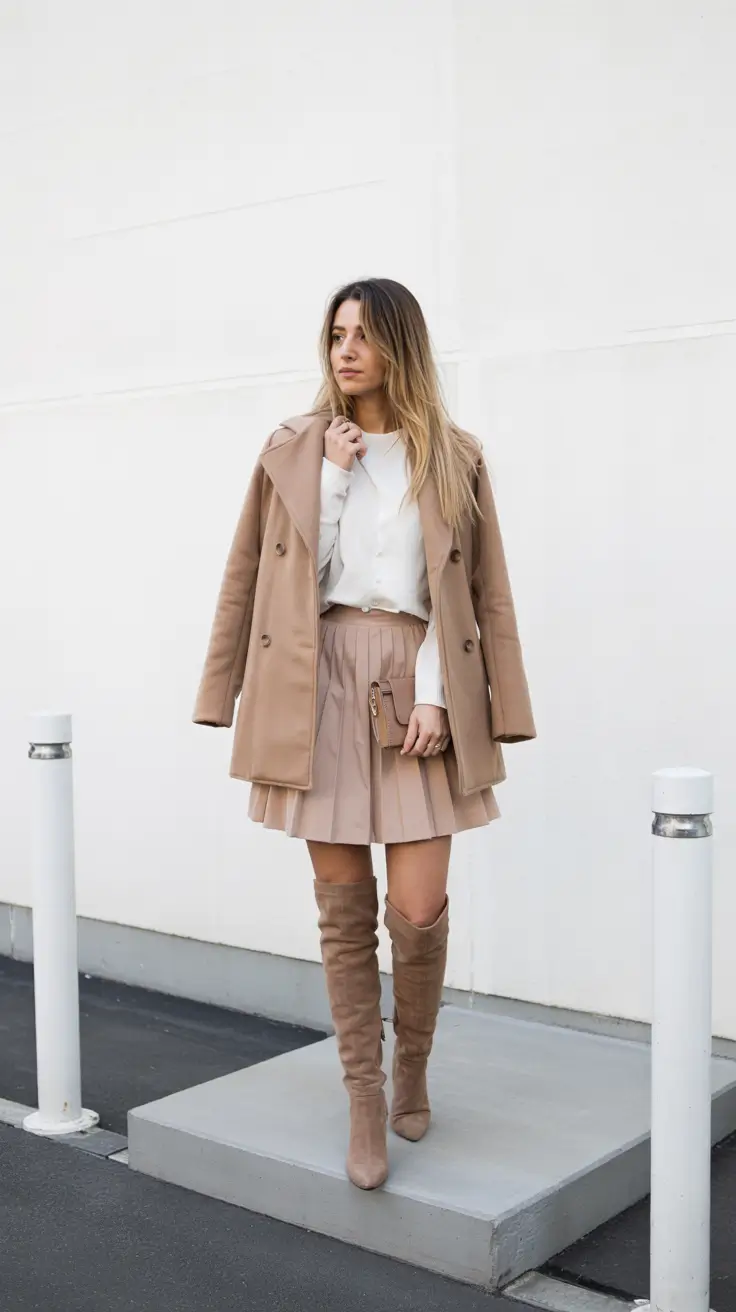chic fall midsize outfits Feminine Monochrome with Modern Schoolgirl Flair