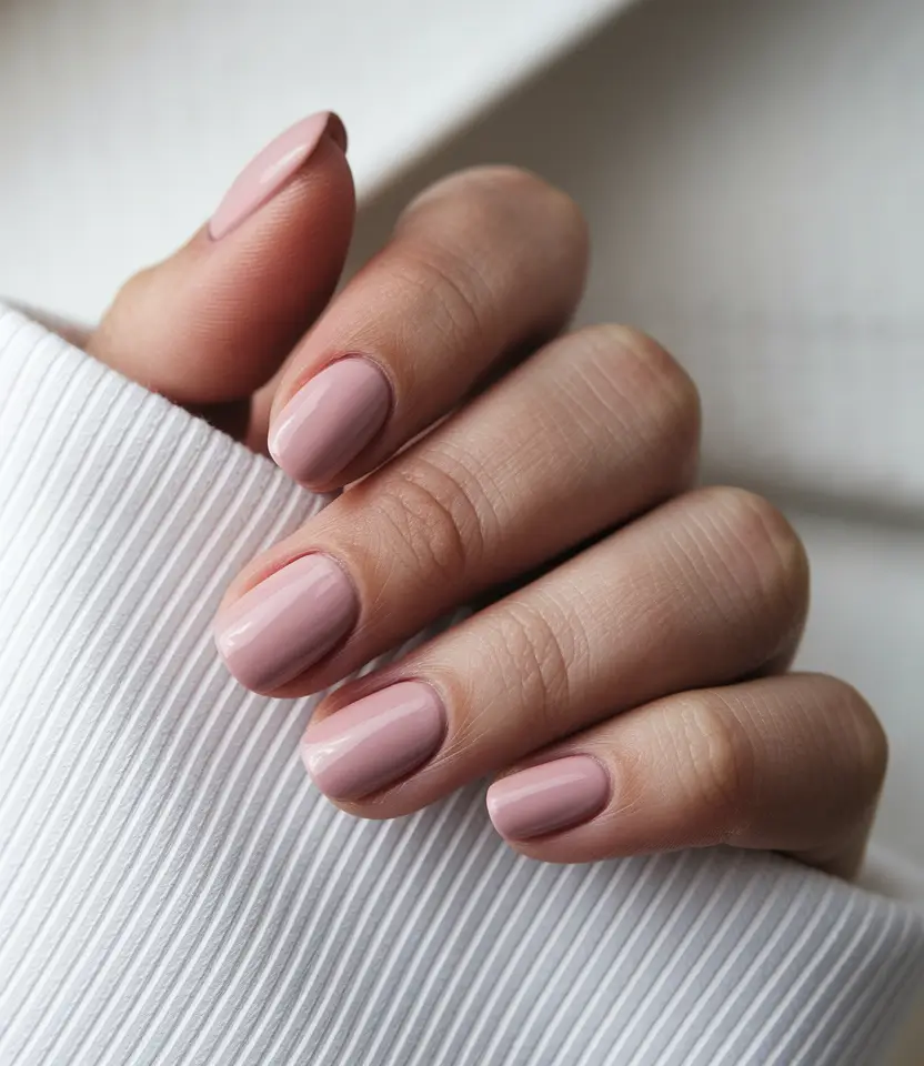 minimalist fall nails short Muted Rose on a Short Rounded Base